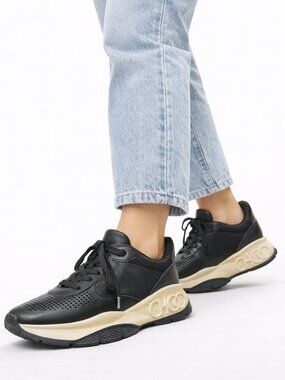 Jimmy Choo Rylie Perforated Leather Chunky Logo Sneakers - Black